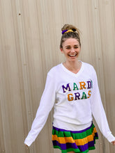 ASP Adult MARDI GRAS Sequin V-Neck - White