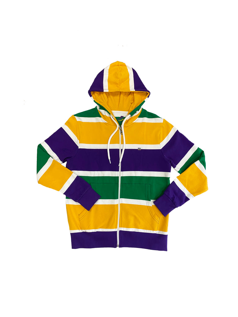 Thick Stripe Rugby Adult Zip Up Hoodie