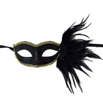 Glitter Swirl Eyelet Mask With Side Feathers