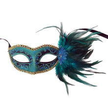 Glitter Swirl Eyelet Mask With Side Feathers