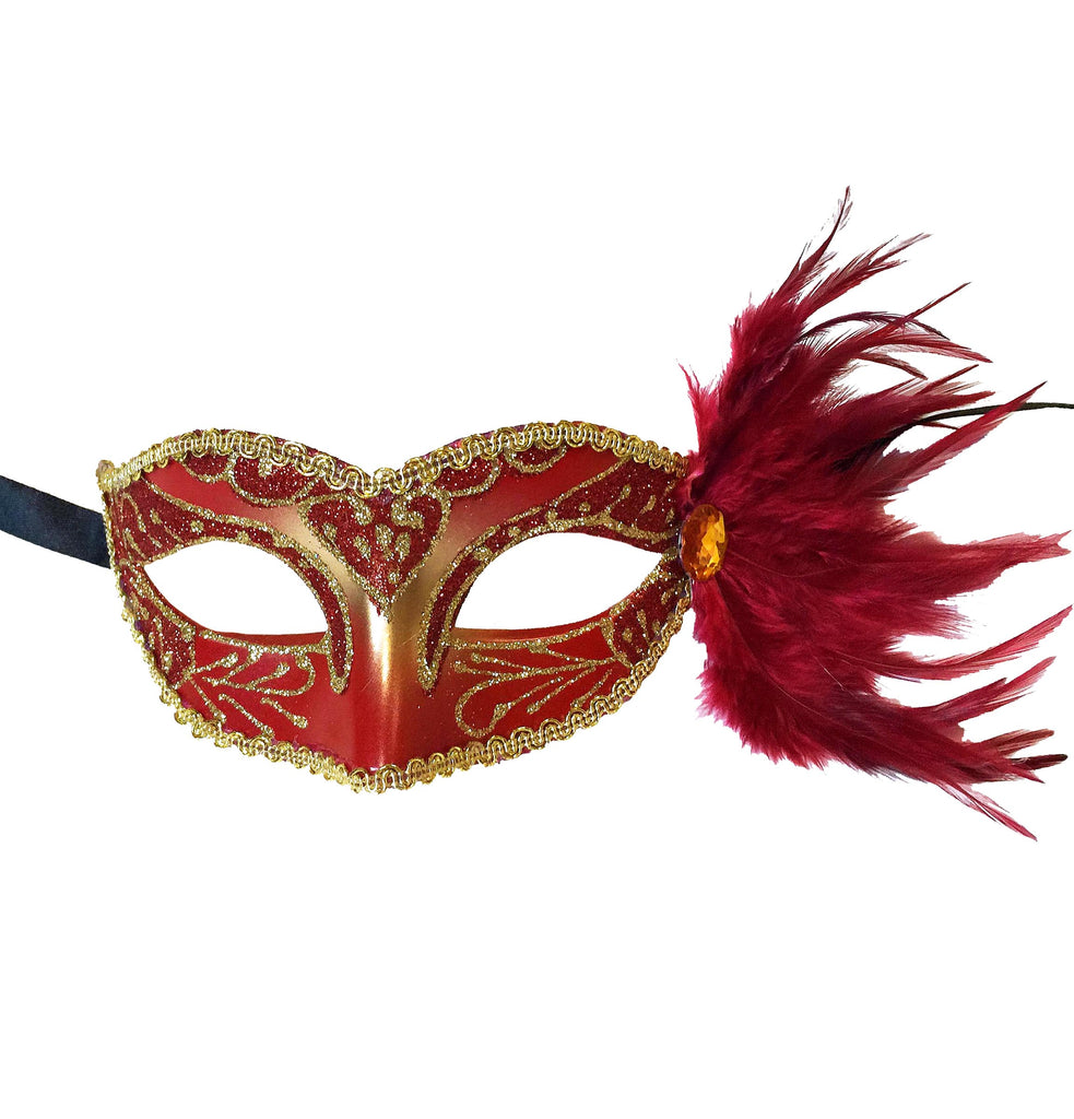 Eyelet Mask with Jewel and Side Feathers - Mardi Gras Creations Eyelet Mask with Jewel and Side Feathers - Mardi Gras Creations