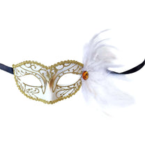 Eyelet Mask with Jewel and Side Feathers