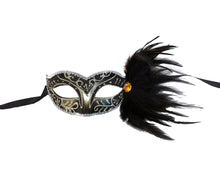 Eyelet Mask with Jewel and Side Feathers