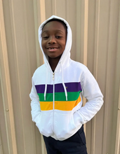 White Chest Stripe Youth Zip Up Hoodie