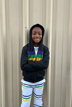 Black Chest Stripe Youth Zip Up Hoodie