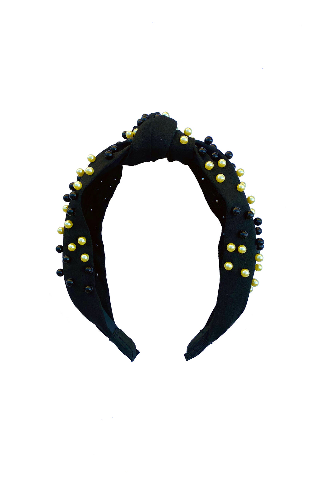 Pearl Headband - Black with Black and Gold Beads