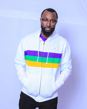 White Chest Stripe Adult Zip Up Hoodie