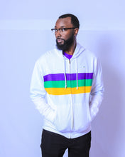 White Chest Stripe Adult Zip Up Hoodie