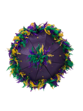 Mardi Gras Feathered Parasol - Purple, Green, and Gold Feathers