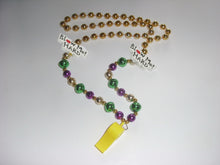 Whistle “Blow Me Hard” Medallions on a Purple Green Gold Specialty Beads