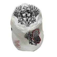 Adult White Military Style Cap with a Sequined Hamsa Symbol