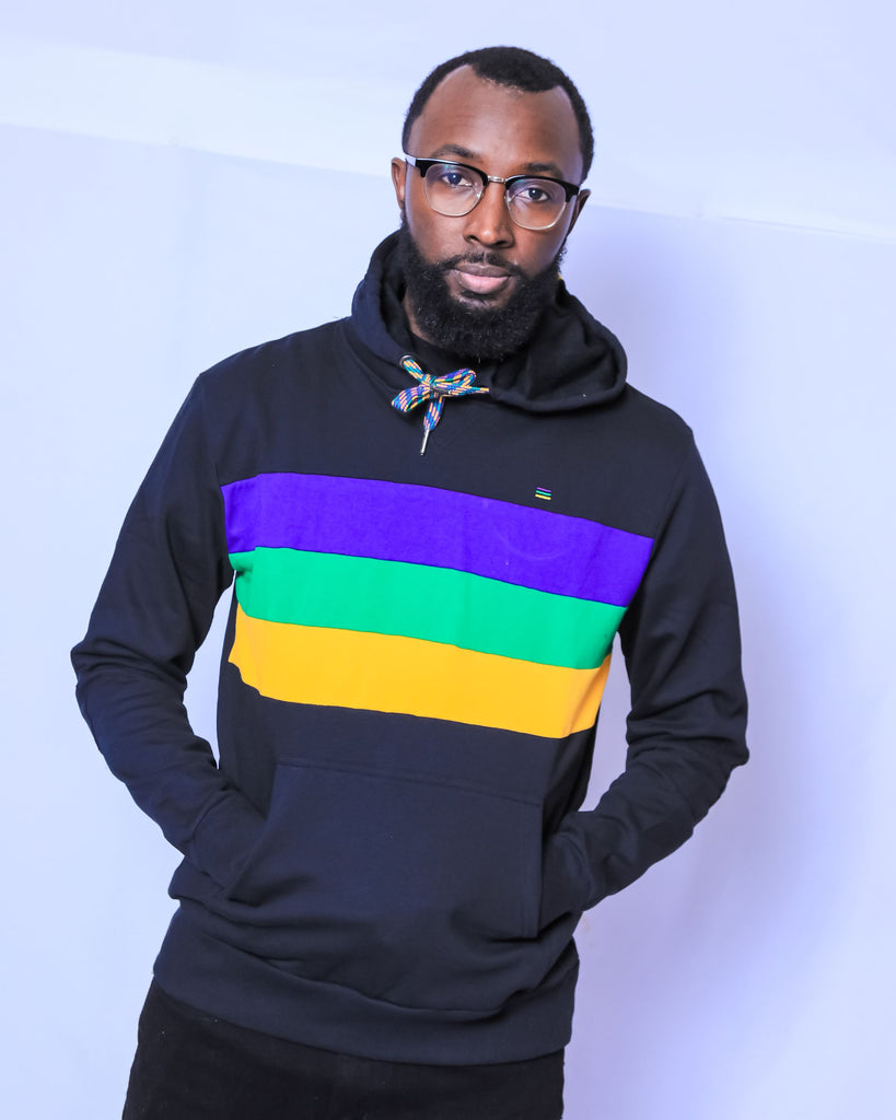 Black with Purple Green and Gold Chest Hoodie Sweatshirt