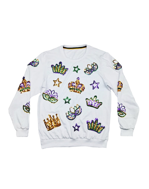 Youth Crowns and Masks French Terry Light Weight Pullover - White