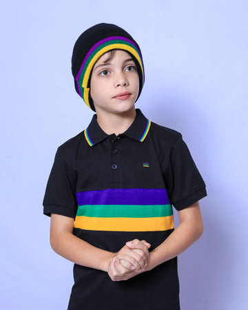 T-shirt à manches courtes et bande noire sur la poitrine pour jeunes