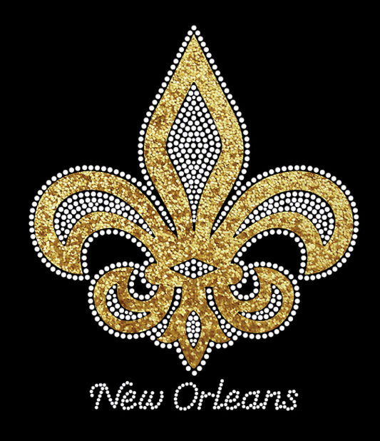 Fleur de Lis Silver Rhinestones with Gold Glitter Border Tshirt