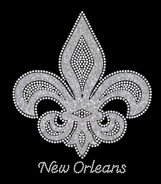 Fleur de Lis Silver Rhinestones with Silver Glitter Border Tshirt
