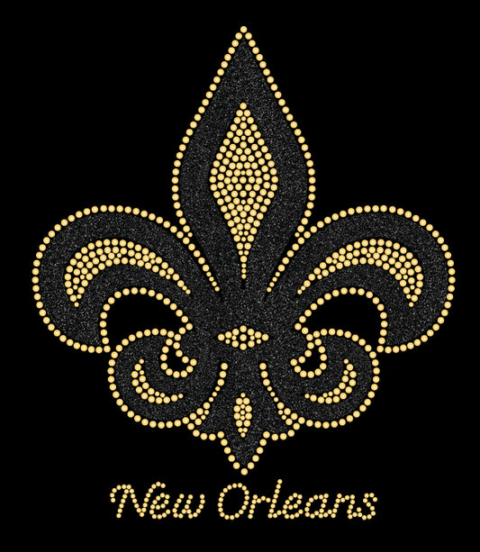 Fleur de Lis Gold Rhinestones with Black Glitter Border Tshirt