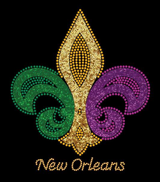 Fleur de Lis Purple, Green, Gold Rhinestone and Glitter Tshirt