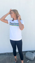 Adult Sequin Stripe French Terry Short Sleeve Shirt - White