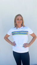 Adult Sequin Stripe French Terry Short Sleeve Shirt - White