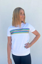 Adult Sequin Stripe French Terry Short Sleeve Shirt - White