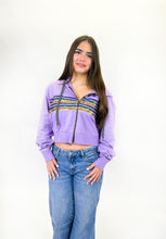 Lavender Sequin Chest Stripe Zip Up Crop Hoodie
