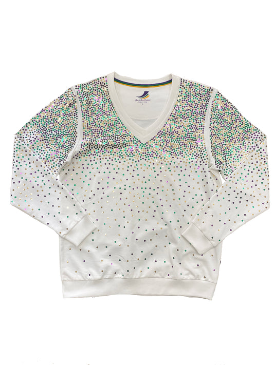ASP Adult Sequin Explosion V-Neck Pullover - White