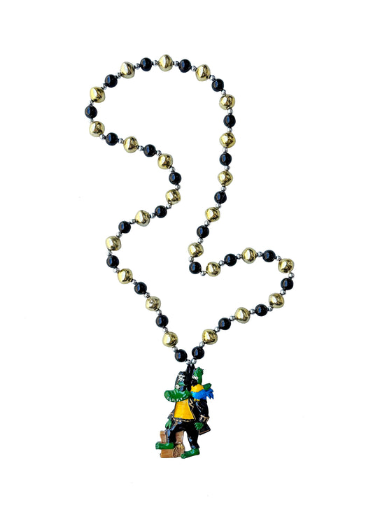Alligator Pirate Medallion on Black and Gold Specialty Bead