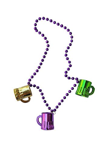Trio de Mugs Mardi Gras avec Collier de Perles