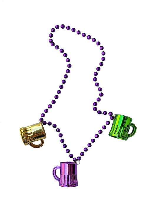 Trio de Mugs Mardi Gras avec Collier de Perles