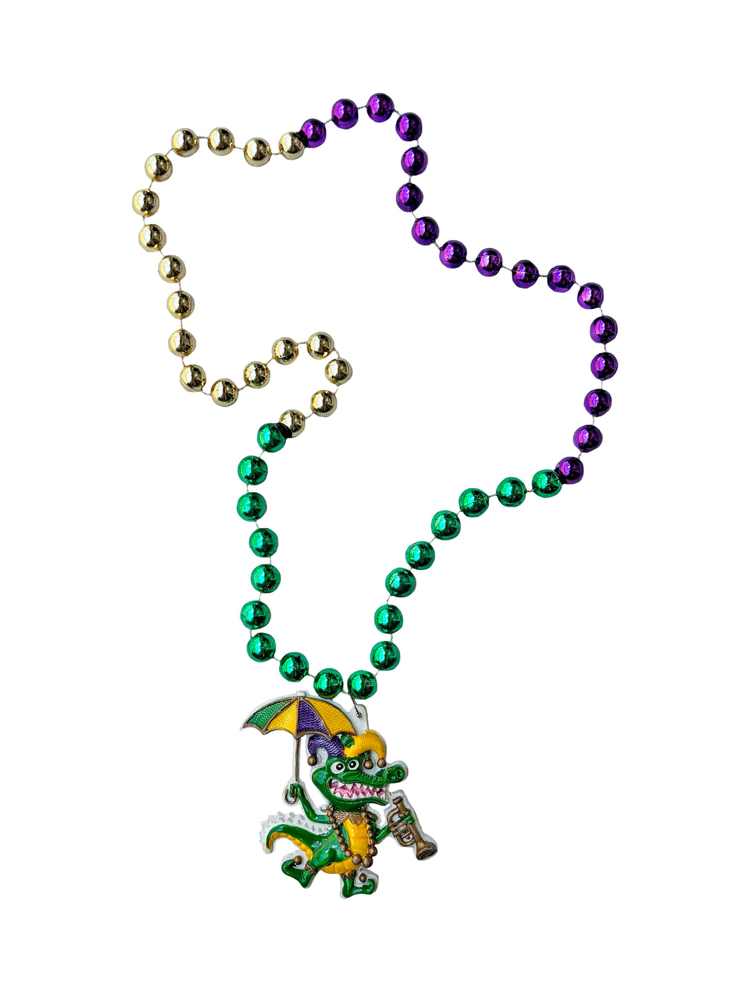 Alligator with Parasol and Trumpet on Purple, Green, and Gold Specialty Bead