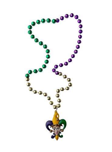 Smiling Mardi Gras Jester on Purple, Green, and Gold Specialty Bead