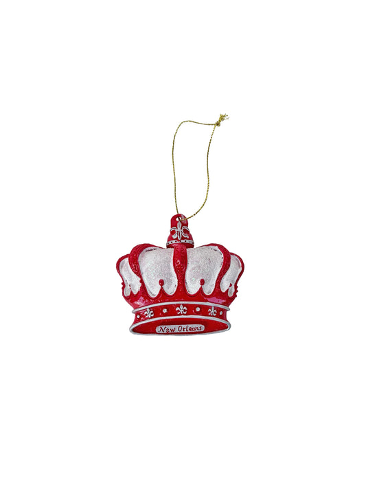 Red and White Glitter Crown with Fleur de Lis Ornament