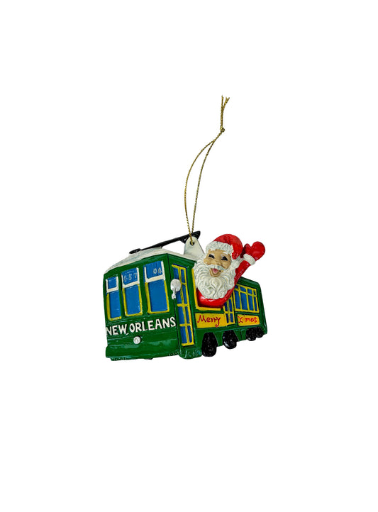 Ornement de père Noël en tramway
