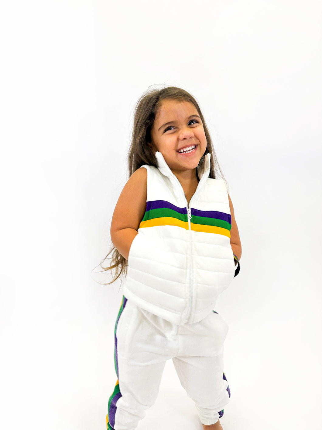 Toddler White Chest Stripe Quilted Vest