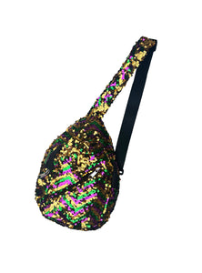 Chevron Crossbody Sequin Purple, Green, and Gold Backpack
