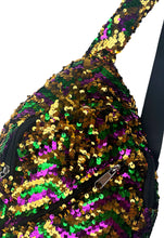 Chevron Crossbody Sequin Purple, Green, and Gold Backpack