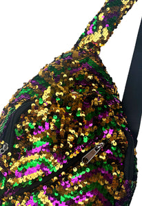 Chevron Crossbody Sequin Purple, Green, and Gold Backpack