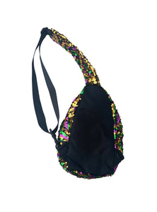 Chevron Crossbody Sequin Purple, Green, and Gold Backpack