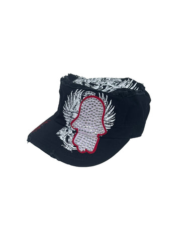 Gorra blanca con un símbolo Hamsa de lentejuelas