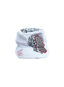 White Cap with a Sequined Hamsa Symbol