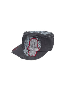 White Cap with a Sequined Hamsa Symbol