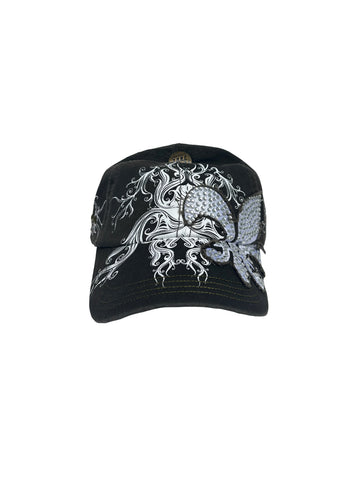 Military Style Rhinestone Fleur de Lis and Swirls Cap