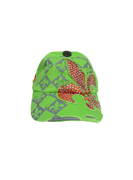 Imprimé abstrait ombre strass casquette fleur de lys
