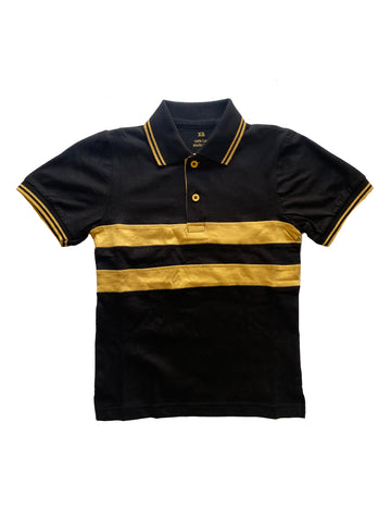 T-shirt jeune à manches courtes avec bande sur la poitrine, noir et or