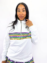 Adult Sequin Chest Stripe 1/4 Zip Pullover – White