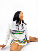 Adult Sequin Chest Stripe 1/4 Zip Pullover – White