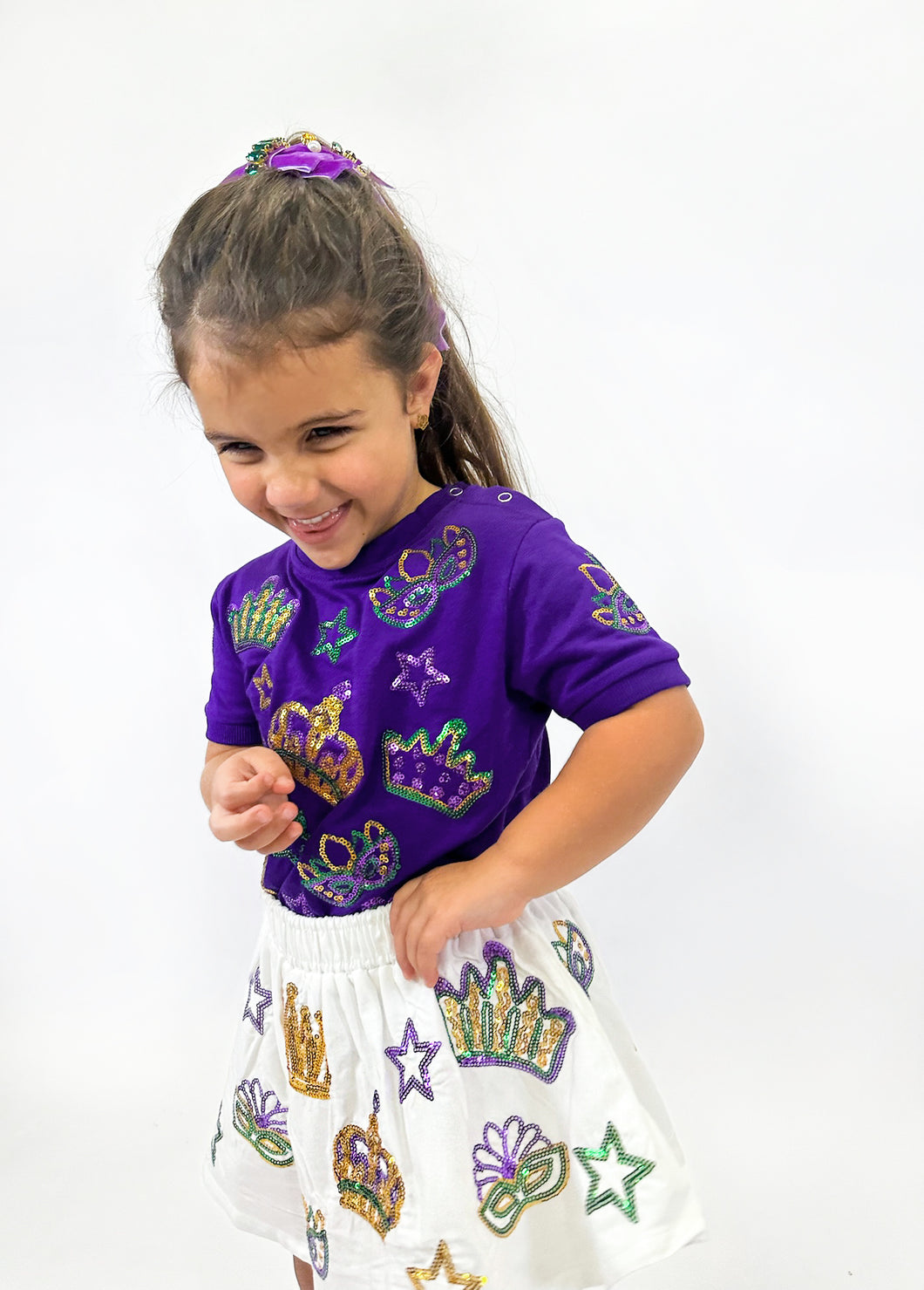 Toddler Short Sleeve Crown and Masks Lightweight Pullover – Purple