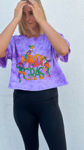 Mardi Gras Jesters Short Sleeve Purple Tie Dye Crop Top