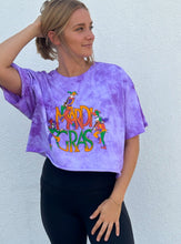 Mardi Gras Jesters Short Sleeve Purple Tie Dye Crop Top